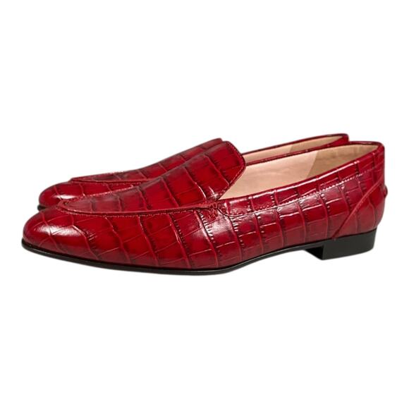 J.Crew Red Leather Croc-Embossed Loafers – Size 8 (Made in Morocco) - Picture 7 of 9